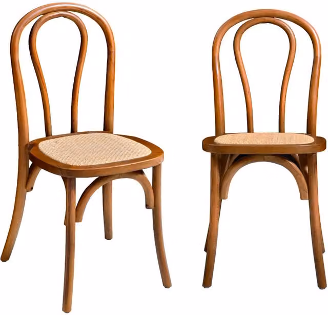 Set di 2 sedie impilabili Sweeek in legno e rattan color noce per cucina e sala da pranzo – 1