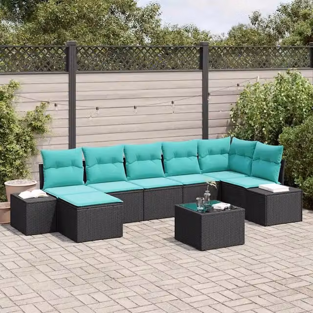 Set Divano da Giardino 8 pz Nero polyrattan 3347166