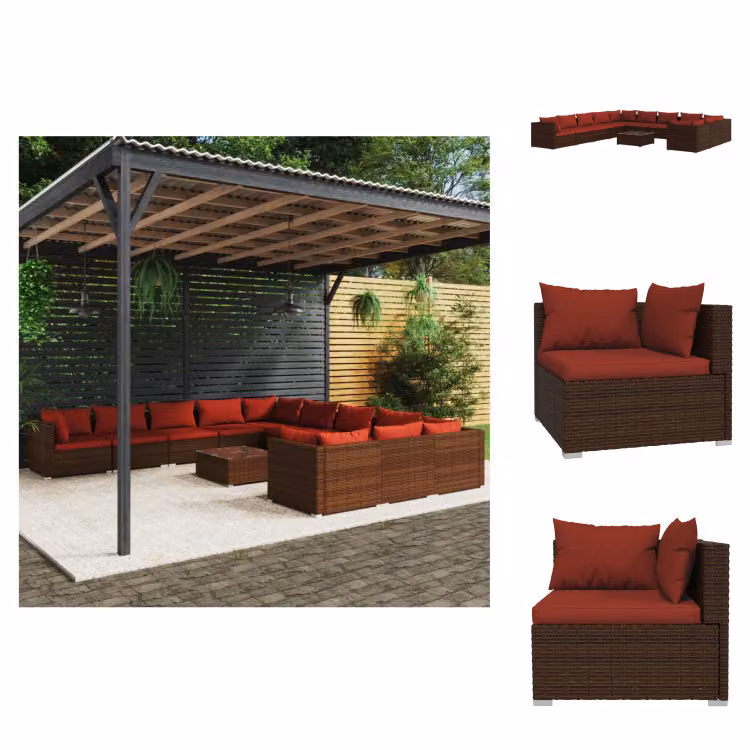 vidaXL set da salotto da giardino 12 pezzi con cuscini in rattan marrone - Set di mobili da giardino