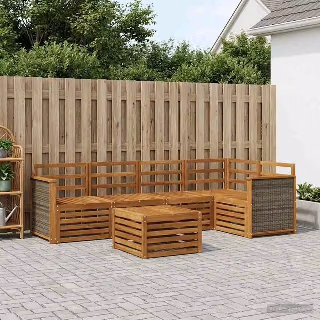 Set di divani da esterno 6 pz Naturale Legno di Acacia Massello 3384375