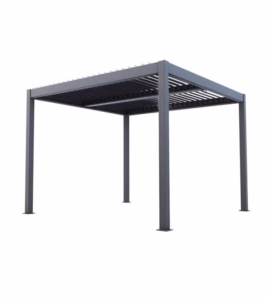Pergola Bioclimatica 3x3 m in Alluminio Grigio a Lamelle Orientabili - Atena Verdelook
