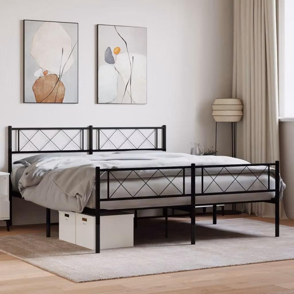 vidaXL Giroletto con Testiera e Pediera in Metallo Nero L/P/H: 196 x 140 x 90 cm