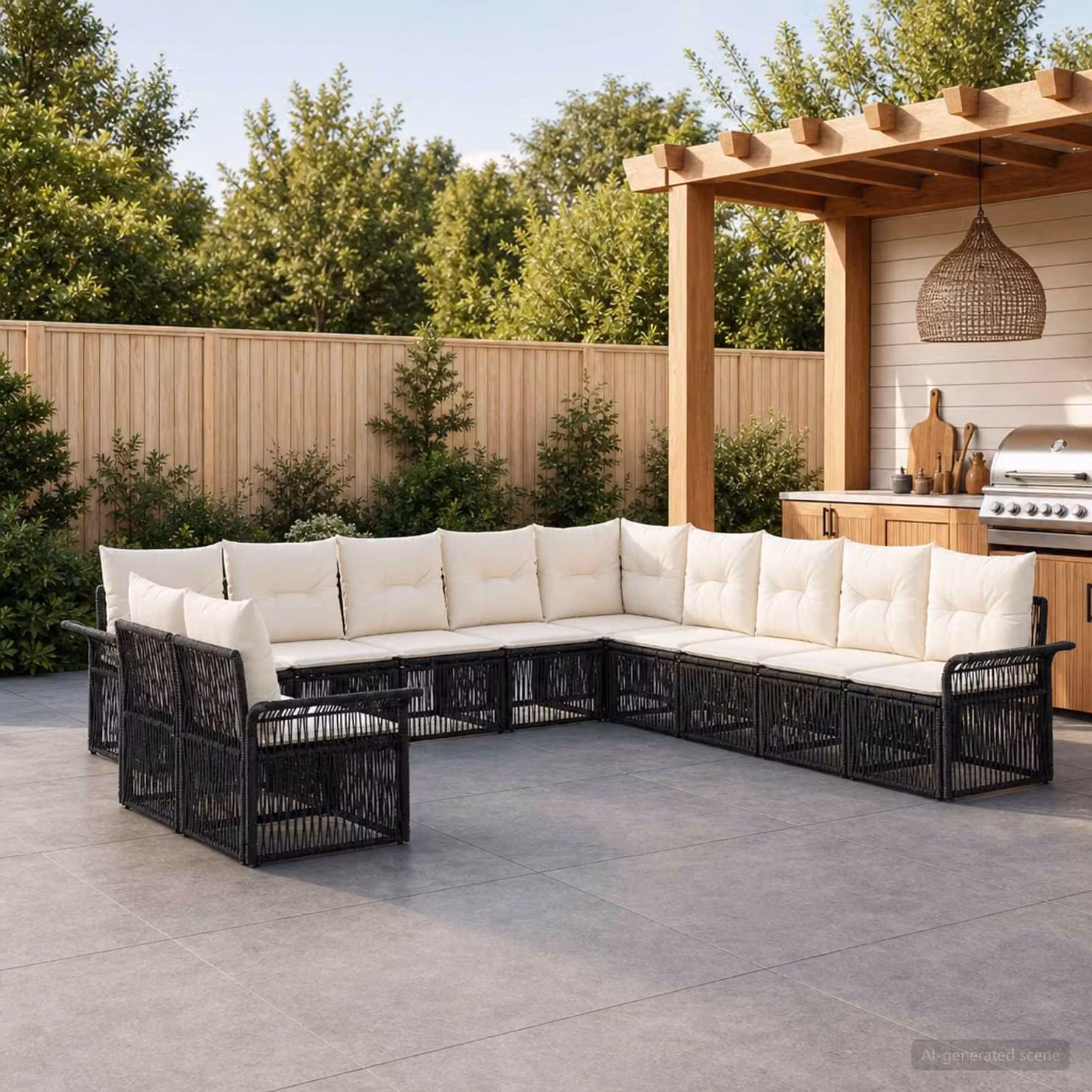 Set Divano da Giardino vidaXL 11 pz Nero in Polyrattan con Cuscini e Struttura in Acciaio