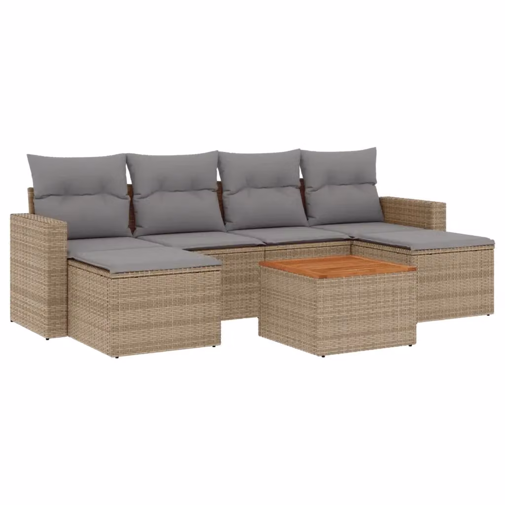 Set Divano da Giardino a L vidaXL in Polyrattan con Cuscini Beige e Grigio, 7 Pezzi – 2