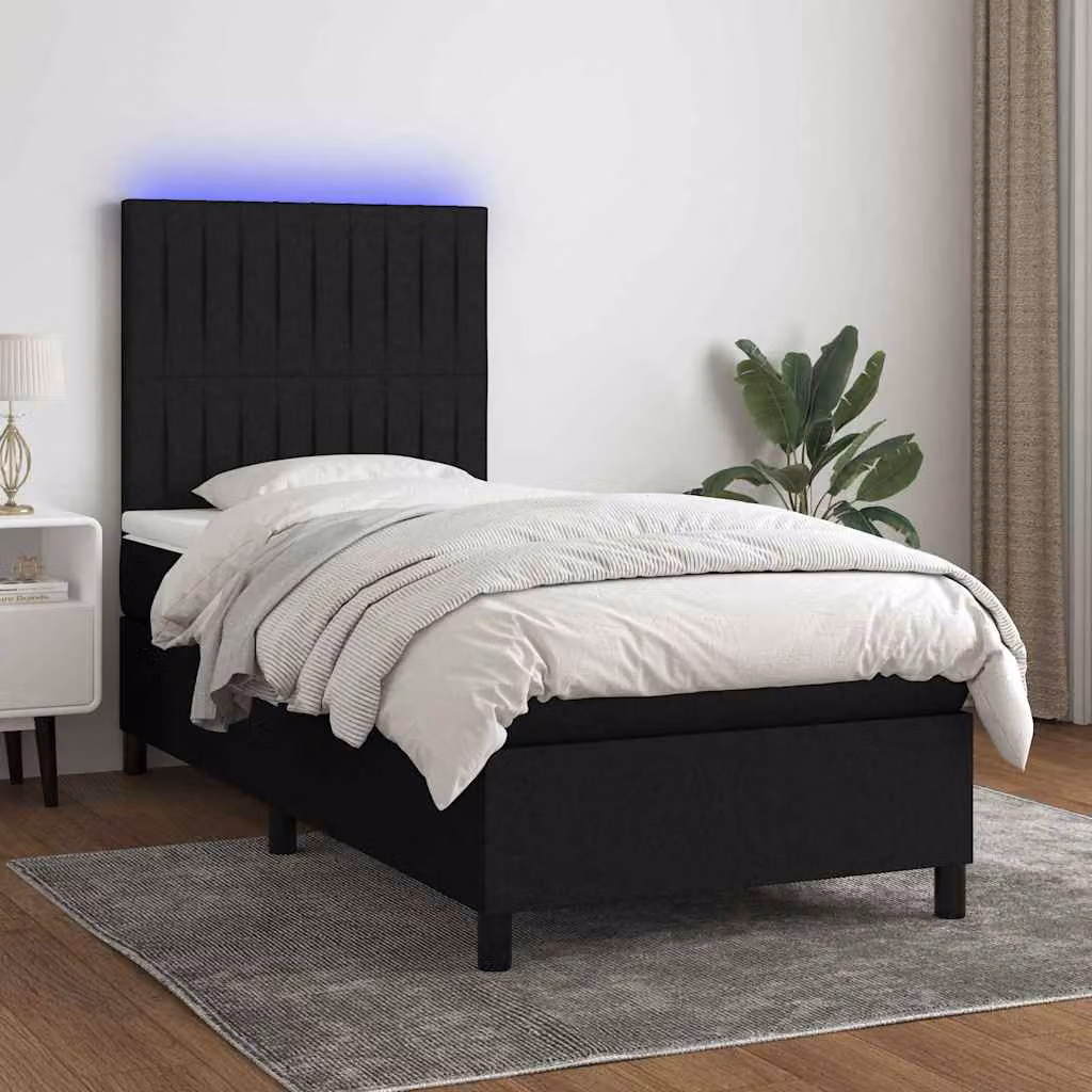 Letto Ibrido con Materasso e Illuminazione LED vidaXL in Tessuto Nero L: 80 cm, P: 200 cm, H: 128 cm – 1