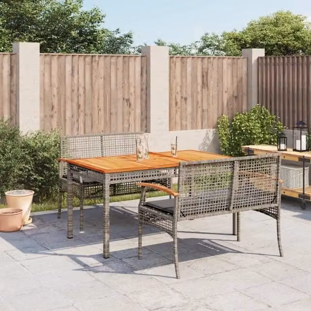 Set da Pranzo da Giardino 3 pz con Cuscini in Polyrattan Grigio 3213575