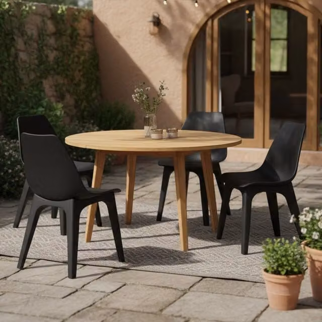 Set di 4 sedie da esterno DMORA in plastica nera antracite opaca per giardino e terrazzo – 1