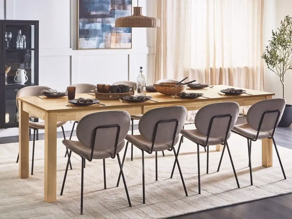 Tavolo da pranzo allungabile BELIANI in legno e MDF, piano rettangolare con finitura naturale beige e gambe in legno di gomma, L: 160/240 x P: 90 x H: 76 cm – 2