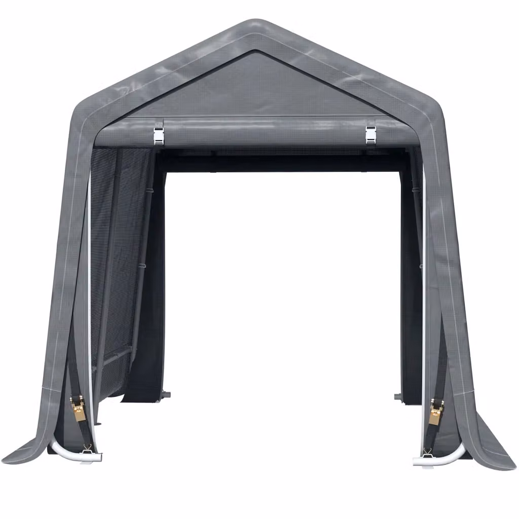 Carport DESIGN IN con tetto a capanna in metallo e tessuto, Grigio, L: 240 cm, P: 200 cm, H: 202 cm – 2