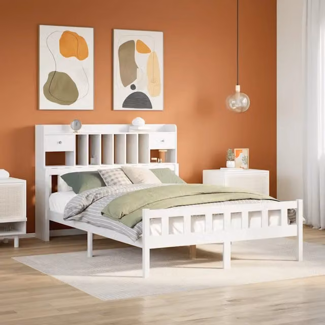 Letto Libreria senza Materasso Bianco 160x200 cm Legno di Pino 3322177