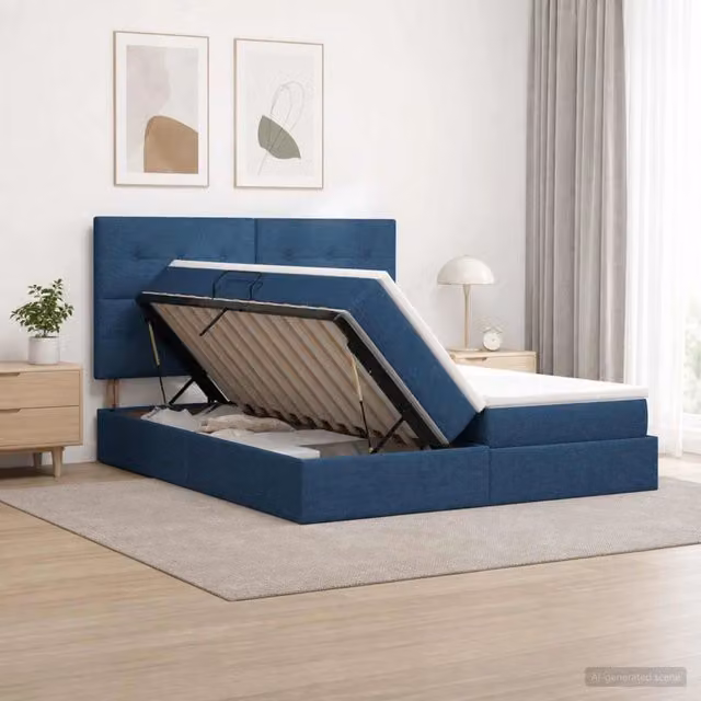 Letto con contenitore moderno vidaXL in tessuto blu con testiera L/P/H: 200 x 200 x 140 cm – 1