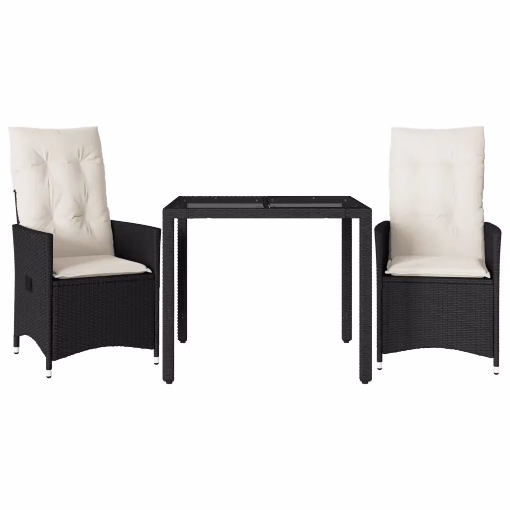 Set da Bistrò vidaXL 3 pz in Polyrattan e Vetro Nero per Giardino e Balcone – 2