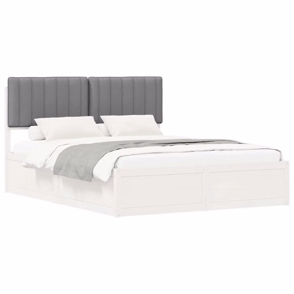 Letto con Testiera Rivestita vidaXL in Legno di Pino e Tessuto Grigio Bianco L 160 x P 200 cm – 2