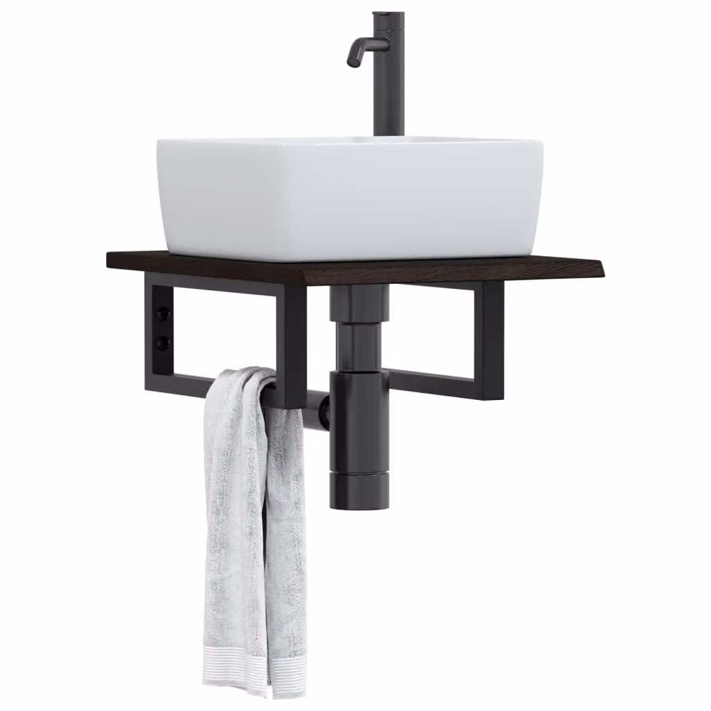 vidaXL Ripiano a Parete per Lavabo in Rovere e Acciaio, Design Moderno, Marrone e Nero