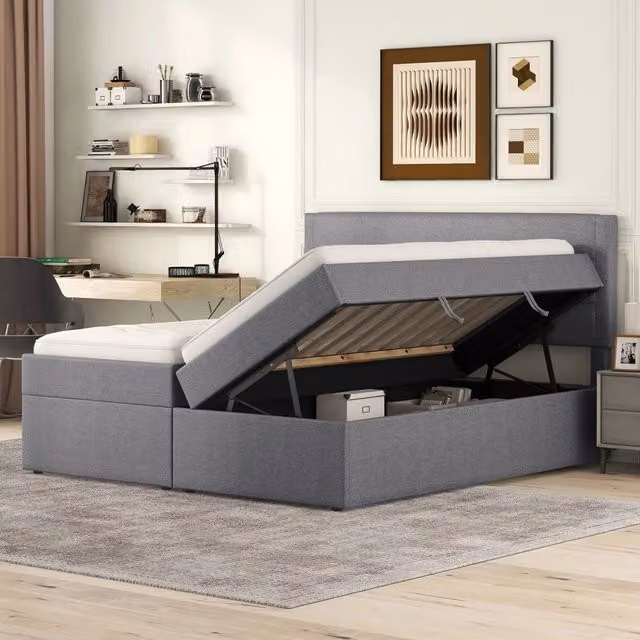 LETTO Contenitore 140x200 cm Grigio in legno e MDF