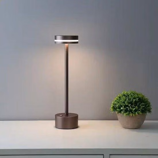 Lampada da tavolo a LED con base di ricarica, 1800 mAh, 3 livelli di luminosità regolabili, ideale per leggere, lavorare a casa, cenare o come lampada da comodino - Argento