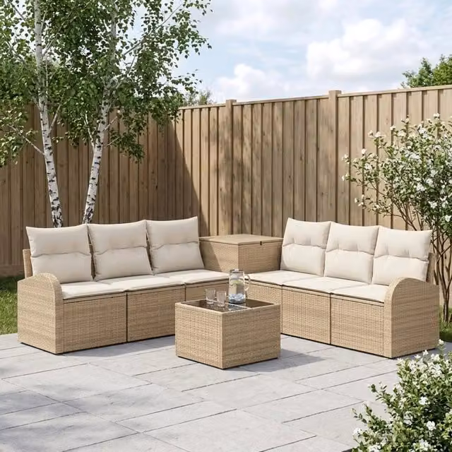 Set di divani 8 pz Beige e Bianco Crema 55 x 55 x 37 cm 3448122