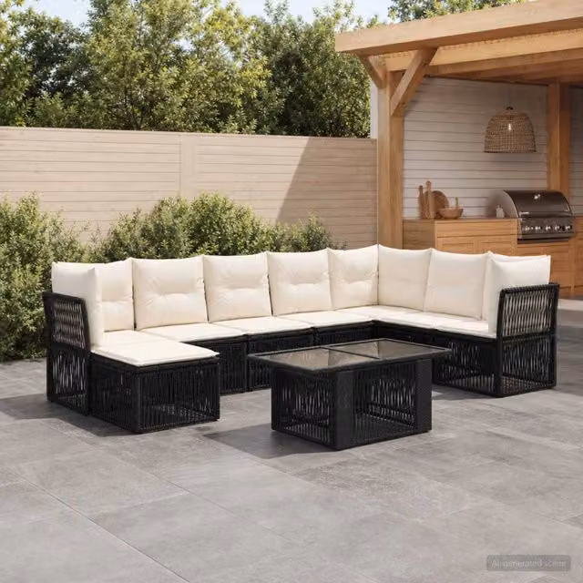 Set Divano da Giardino 9 pz Nero polyrattan 3436513
