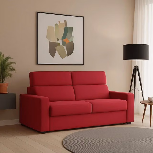 Vialfre Divano Fisso 2 Posti Made in Italy con Rivestimento Sfoderabile in Tessuto Rosso L: 180 cm, P: 95 cm, H: 100 cm