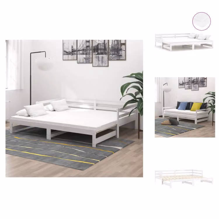 vidaXL Letto da giorno allungabile 2x(90x200) cm in pino massiccio bianco - Letti e strutture letto