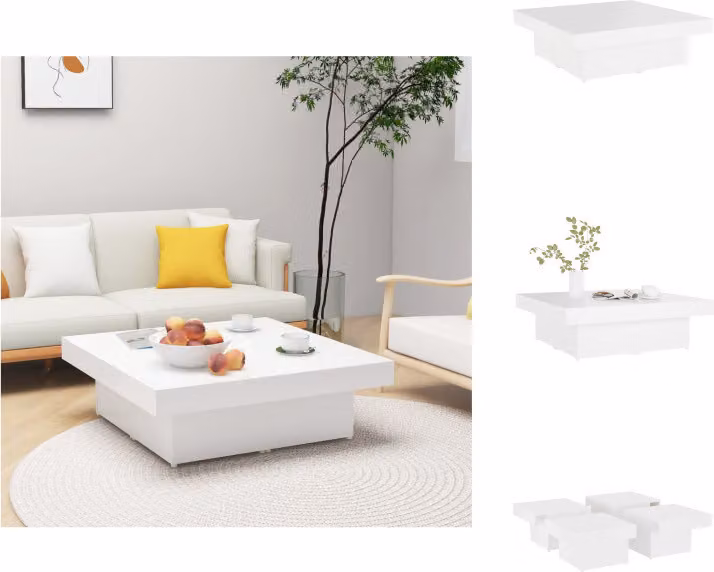 vidaXL Tavolino bianco 90x90x28 cm in legno - Tavolini da caffè