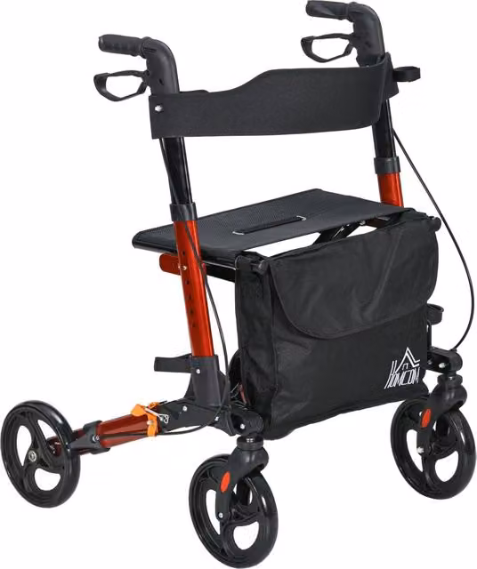 Rollator a 4 ruote pieghevole ausilio per la mobilità 64 x 67 x 92 cm sedile integrato doppio freno moderno in alluminio rosso 21_0000846