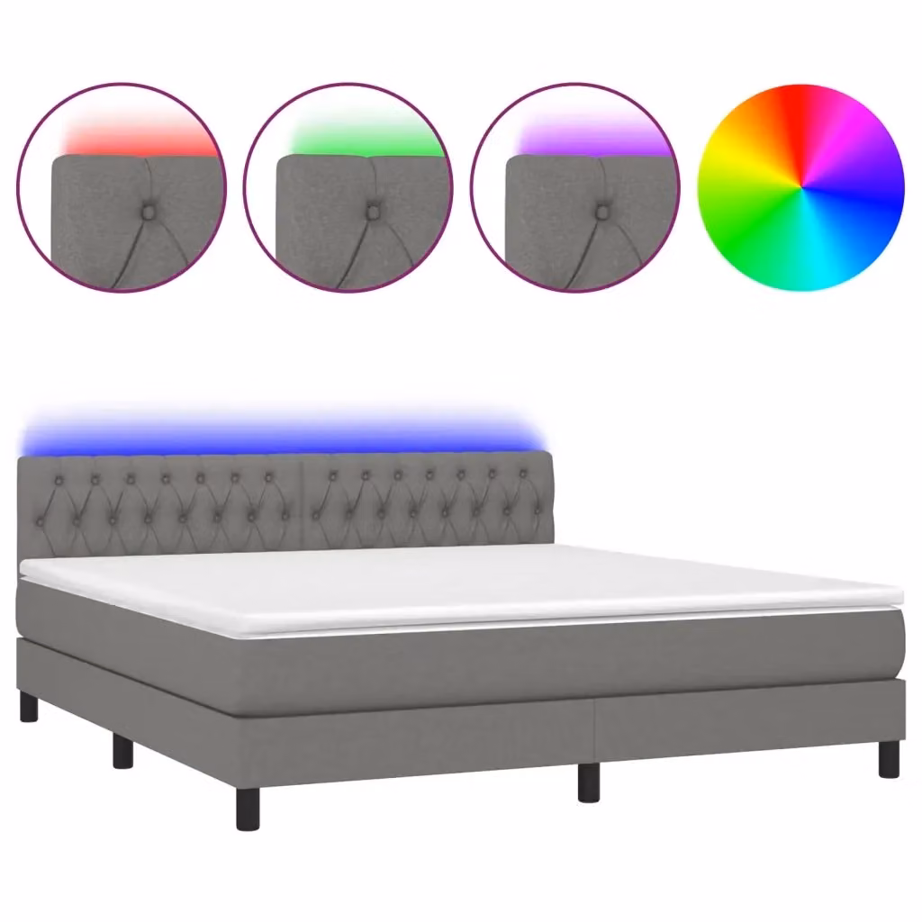 Letto Ibrido con Materasso e Illuminazione LED vidaXL in Tessuto Grigio L: 180 cm, P: 200 cm, H: 203 cm – 2