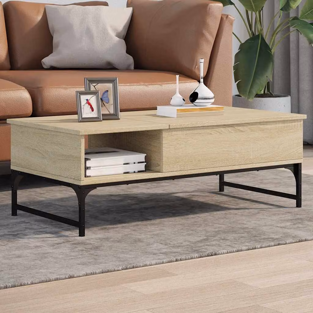 vidaXL Tavolino da salotto moderno in legno e metallo, Rovere, L 100 x P 50 x H 35 cm