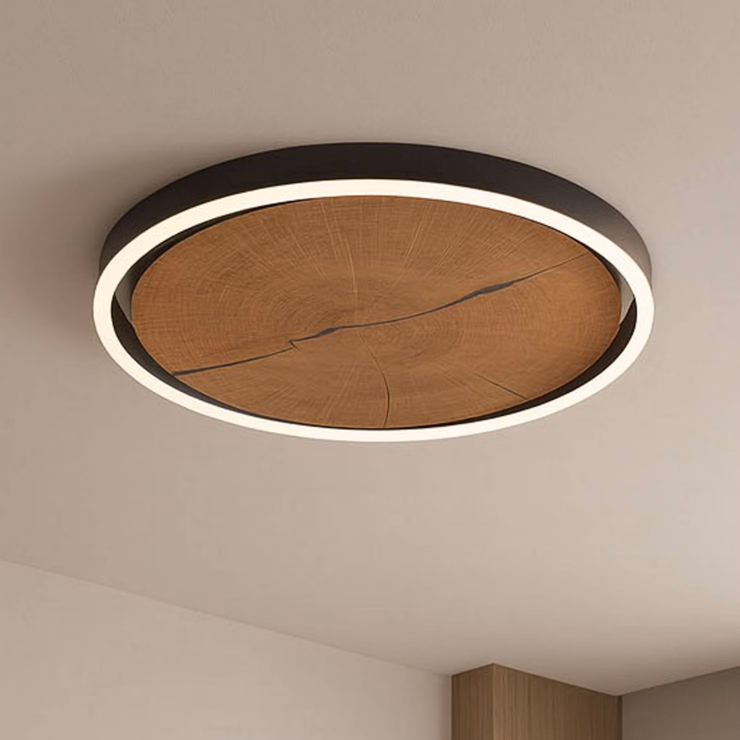 Elobra Plafoniera soffitto Havana M, dimmerabile, Legno scuro, Soggiorno / Sala da pranzo, Legno, Plafoniera