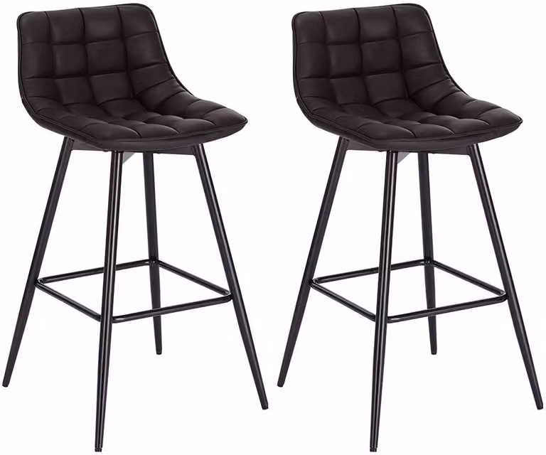 Set di 2 sgabelli da bar con poggiapiedi, rivestiti in ecopelle e con gambe in metallo | Grigio antracite