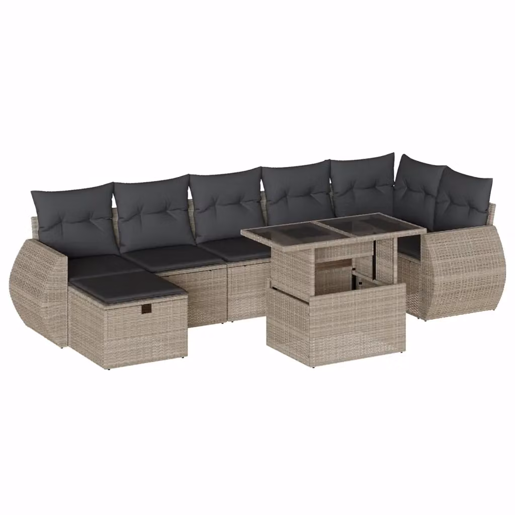 vidaXL Set Divano da Giardino a L in Polyrattan Grigio con Cuscini e Tavolino – 2