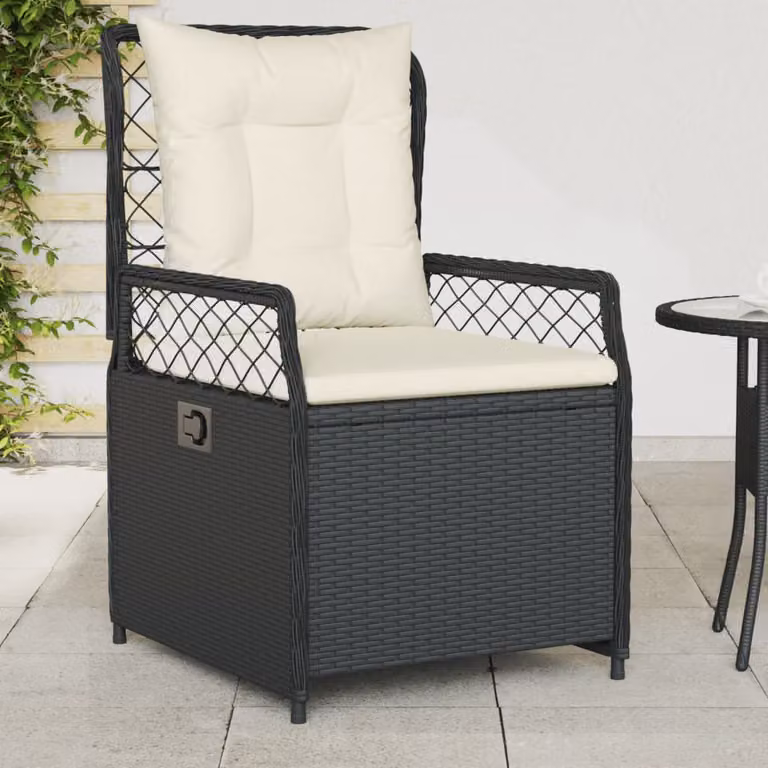 Set di 2 sedie da giardino reclinabili vidaXL in polyrattan nero con cuscini e braccioli