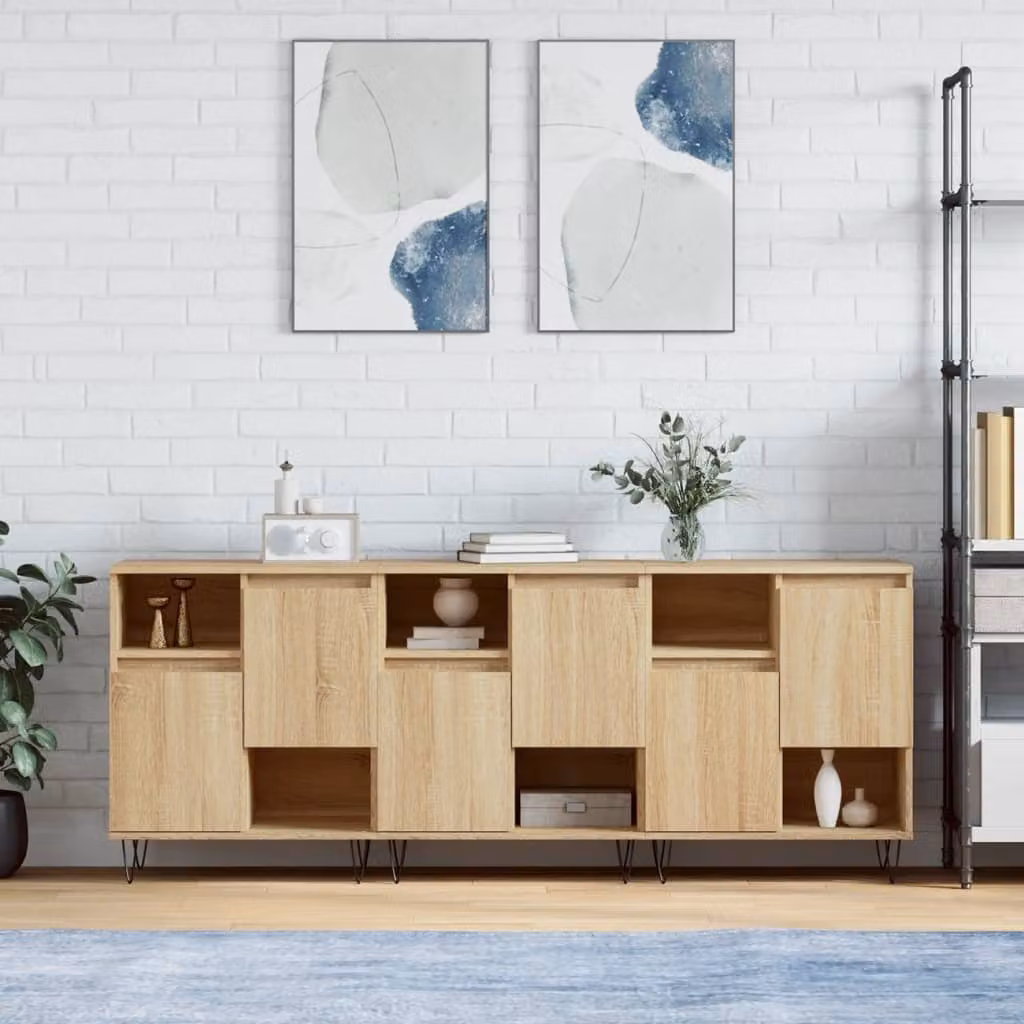Set di 3 credenze vidaXL in legno multistrato e MDF, colore rovere Sonoma, design classico per soggiorno e sala da pranzo