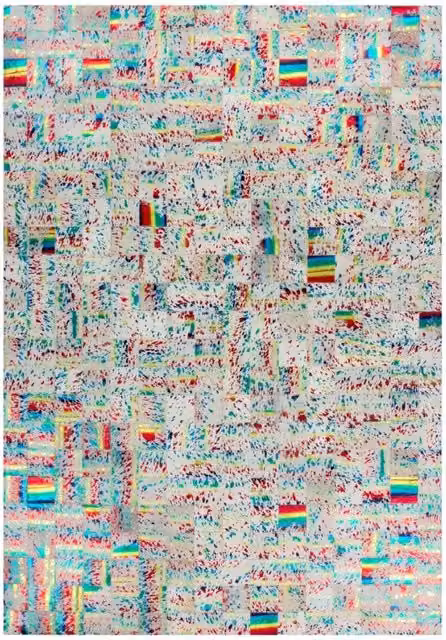 Tappeto Rocket 300 in pelle patchwork avorio e multicolore