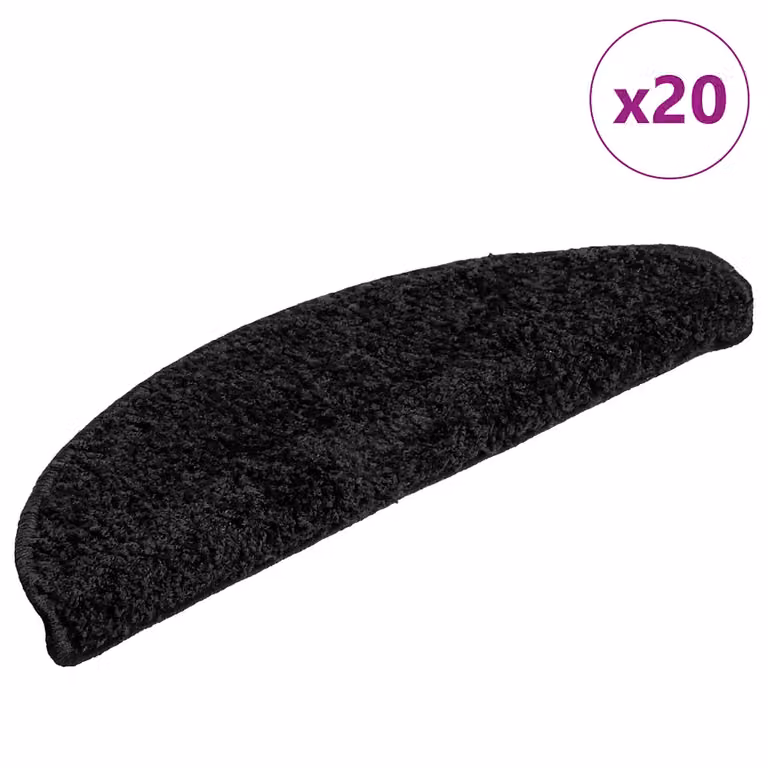 Set di 20 tappetini per scale semicircolari vidaXL, antiscivolo e fonoassorbenti, colore nero, L: 56 cm, P: 17 cm, H: 3 cm
