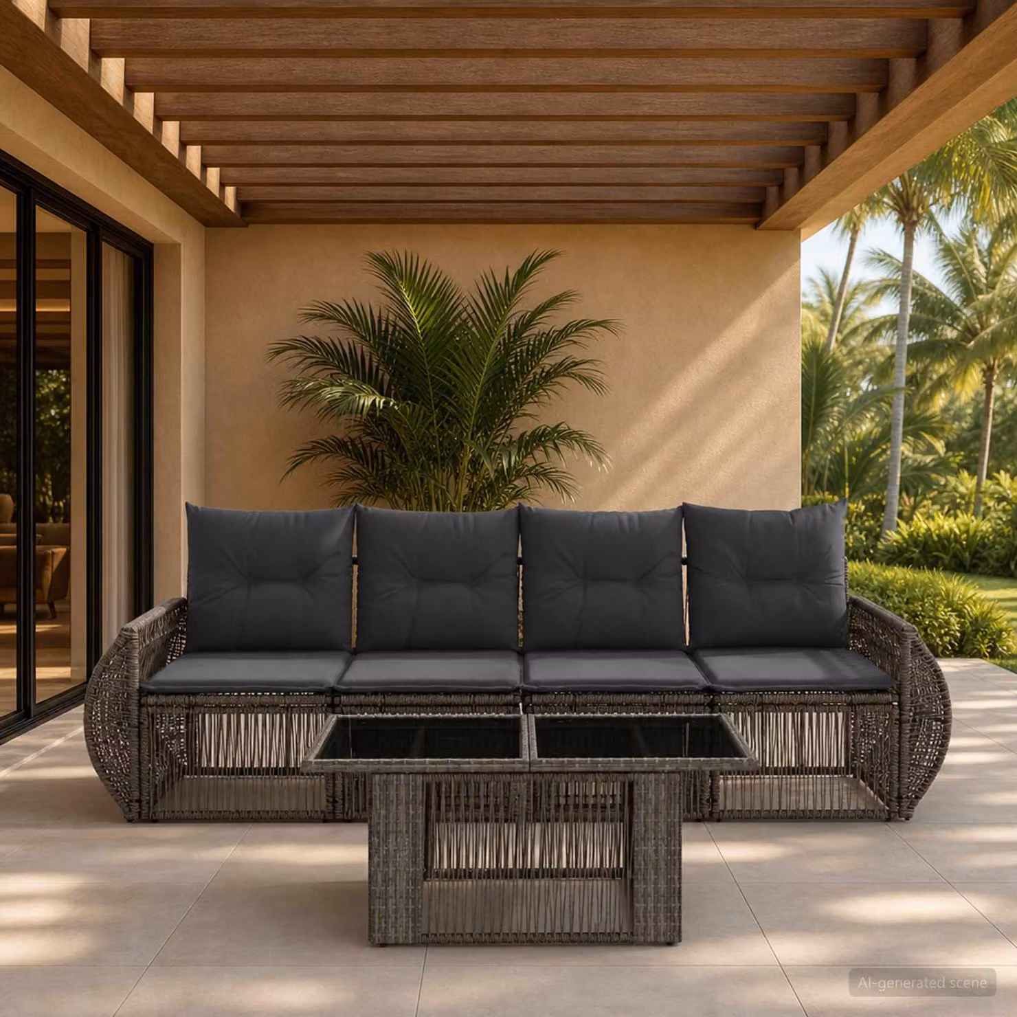 Set Divano da Giardino vidaXL 5 Pezzi in Polyrattan Grigio e Antracite con Tavolino e Cuscini Imbottiti