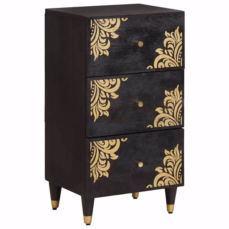 Credenza moderna vidaXL in legno di mango massello e metallo, colore nero e oro, L 40 cm x P 33 cm x H 75 cm