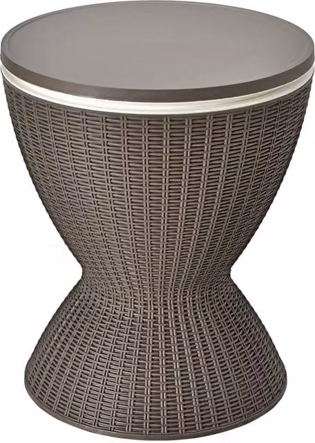 Tavolo bar rotondo con secchiello del ghiaccio da 30L in imitazione rattan marrone resistente alle intemperie – 1