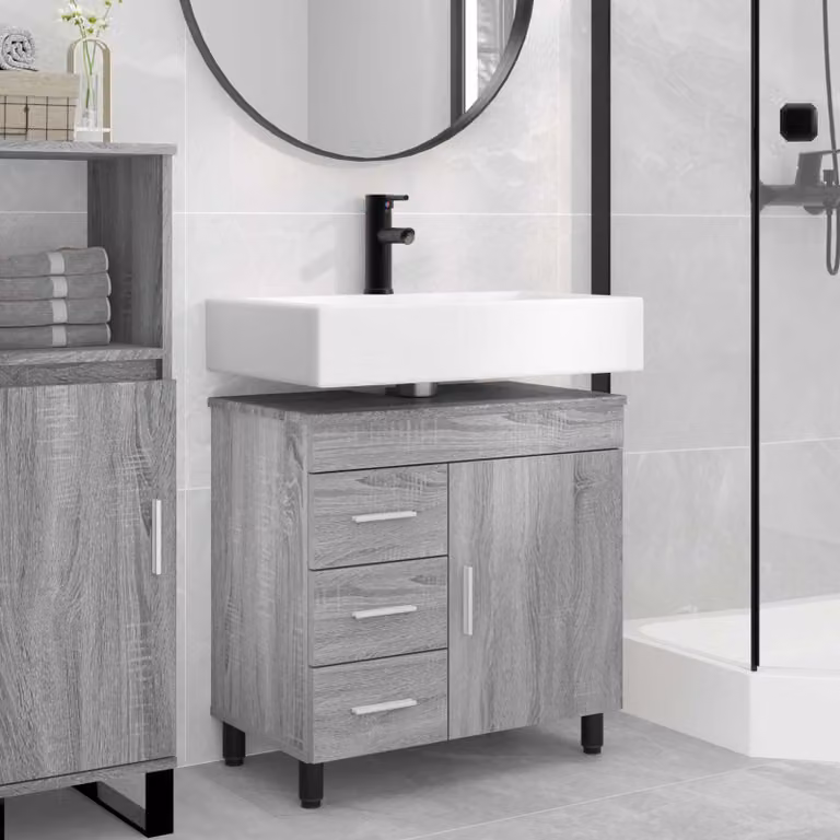 Mobiletto da bagno moderno vidaXL in stile Sonoma grigio con ante e cassetti L/P/H: 60 x 35 x 60 cm