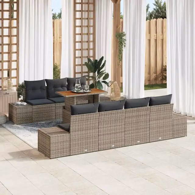 Set Divano da Giardino 8 pz Grigio polyrattan 3349922