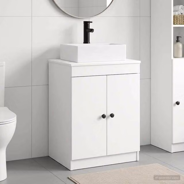 Set di mobili per il bagno moderno vidaXL in MDF bianco opaco con ante a battente e ripiani interni