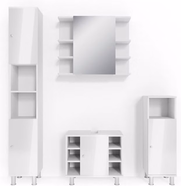 Set mobili bagno Fynn Bianco lucido 4 pezzi Vicco
