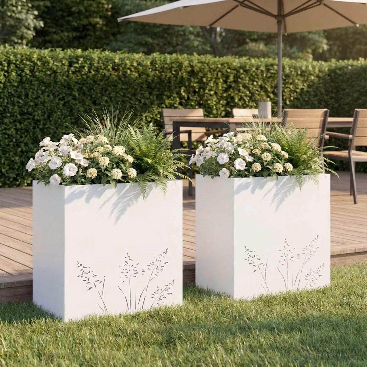 Set di 2 vasi da giardino vidaXL in metallo bianco L: 50 cm, P: 30 cm, H: 49 cm