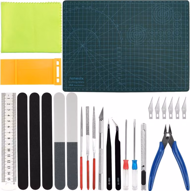 Omgoods - Set di strumenti base per modellismo - 25 pezzi - Strumenti per costruzione/riparazione - Perfetto per principianti/esperti - Ideale come regalo per appassionati - Indispensabile per gli hobbisti - Modellismo