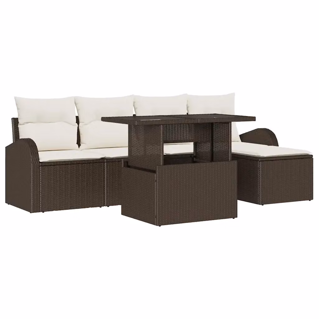 Set Divano da Giardino vidaXL 6 Pezzi in Polyrattan Marrone con Cuscini e Tavolino – 2