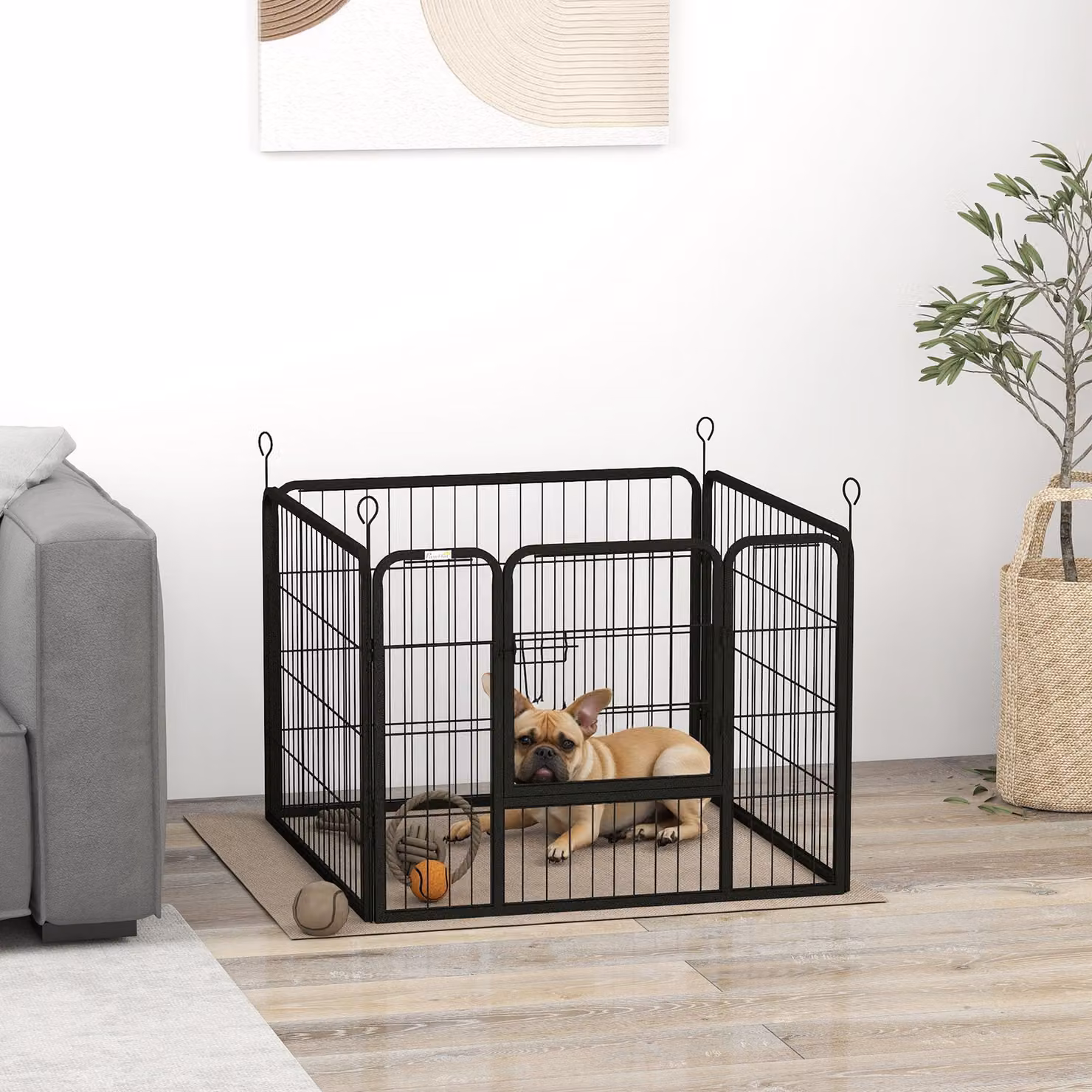 PawHut Recinto per Cani Pieghevole in Metallo Grigio Aosom, per Interno ed Esterno con Porta e Picchetti, L 82 x P 82 x H 60 cm – 2