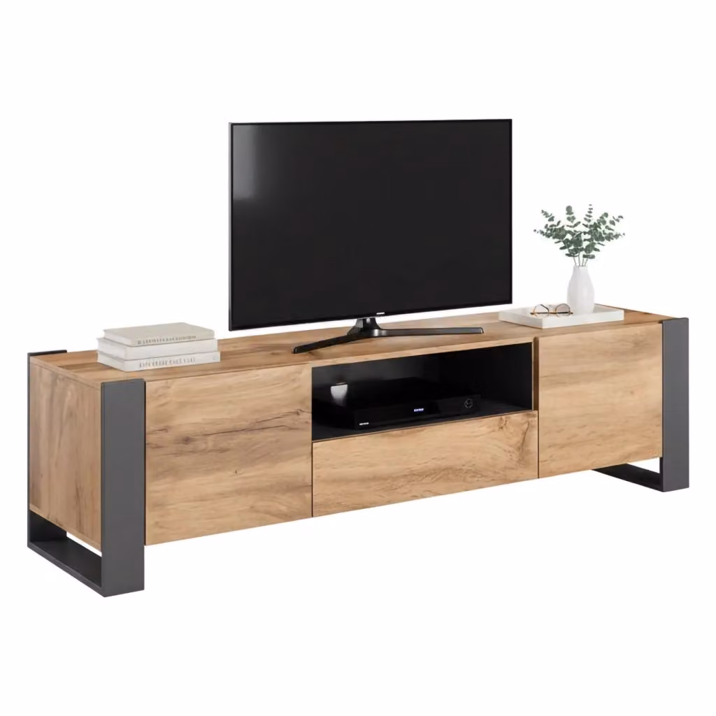 DMORA Mobile Porta TV Moderno con 3 Ripiani e Compartimenti Media, Colore Marrone Rovere e Antracite, L 180 cm x P 44 cm x H 48 cm – 2