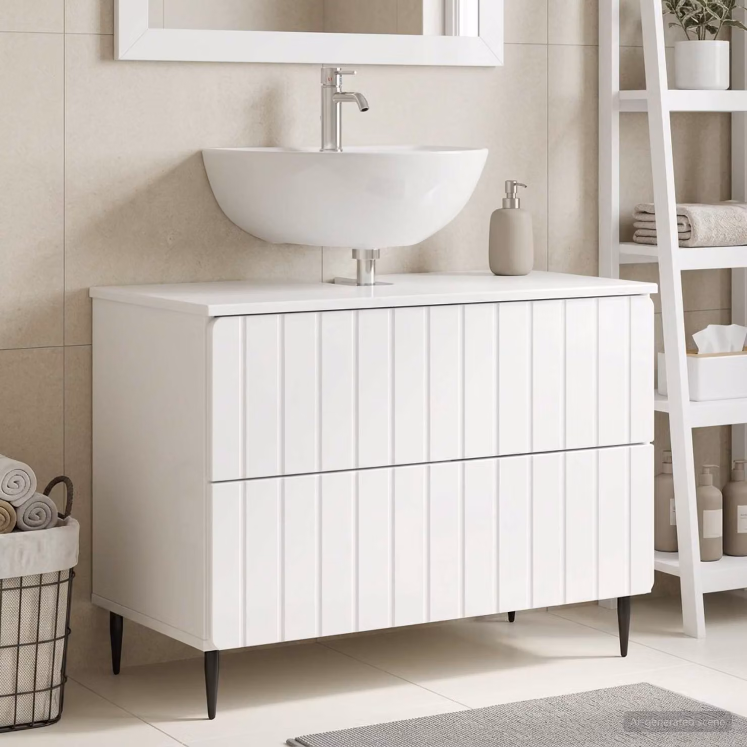 Armadio per lavabo da bagno vidaXL ZWOLLE moderno in MDF bianco lucido L/P/H: 82.0 x 41.0 x 58.5 cm
