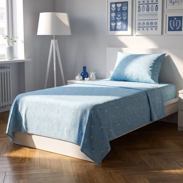 Completo letto singolo fiorellini azzurro