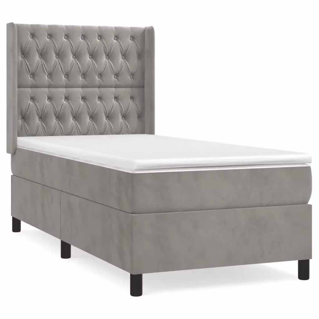vidaXL Giroletto a Molle con Materasso Ibrido in Velluto Grigio Chiaro L/P/H: 203 x 103 x 128 cm – 2